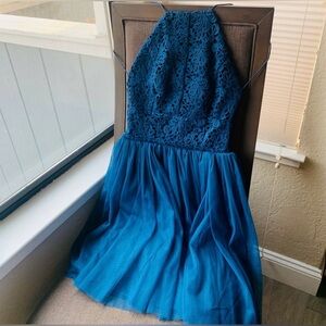 ASOS Blue Lace Halter Backless Dress
